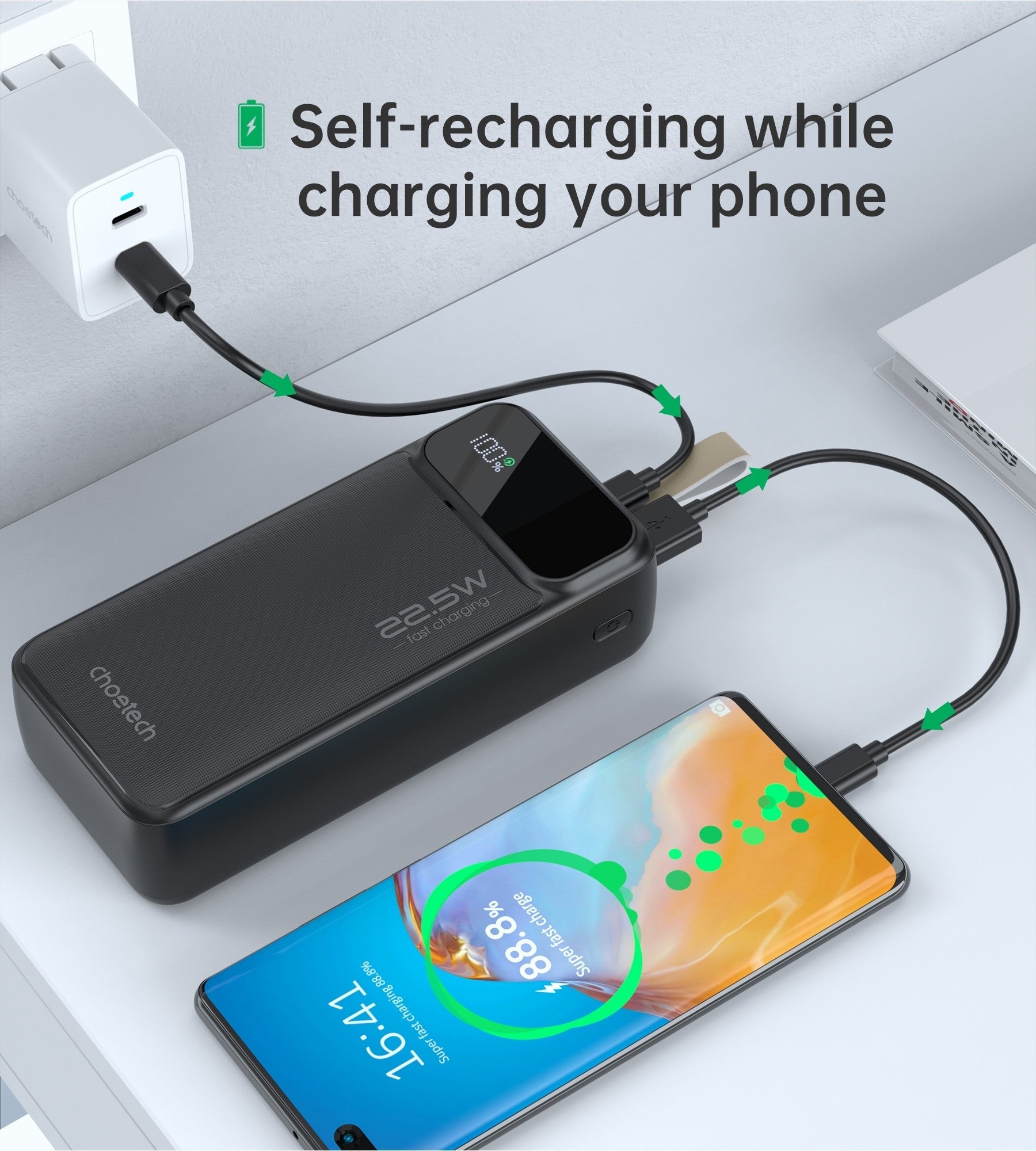 CHOETECH B730 30000mAh Power Bank PD22.5W with Digital Display 7
