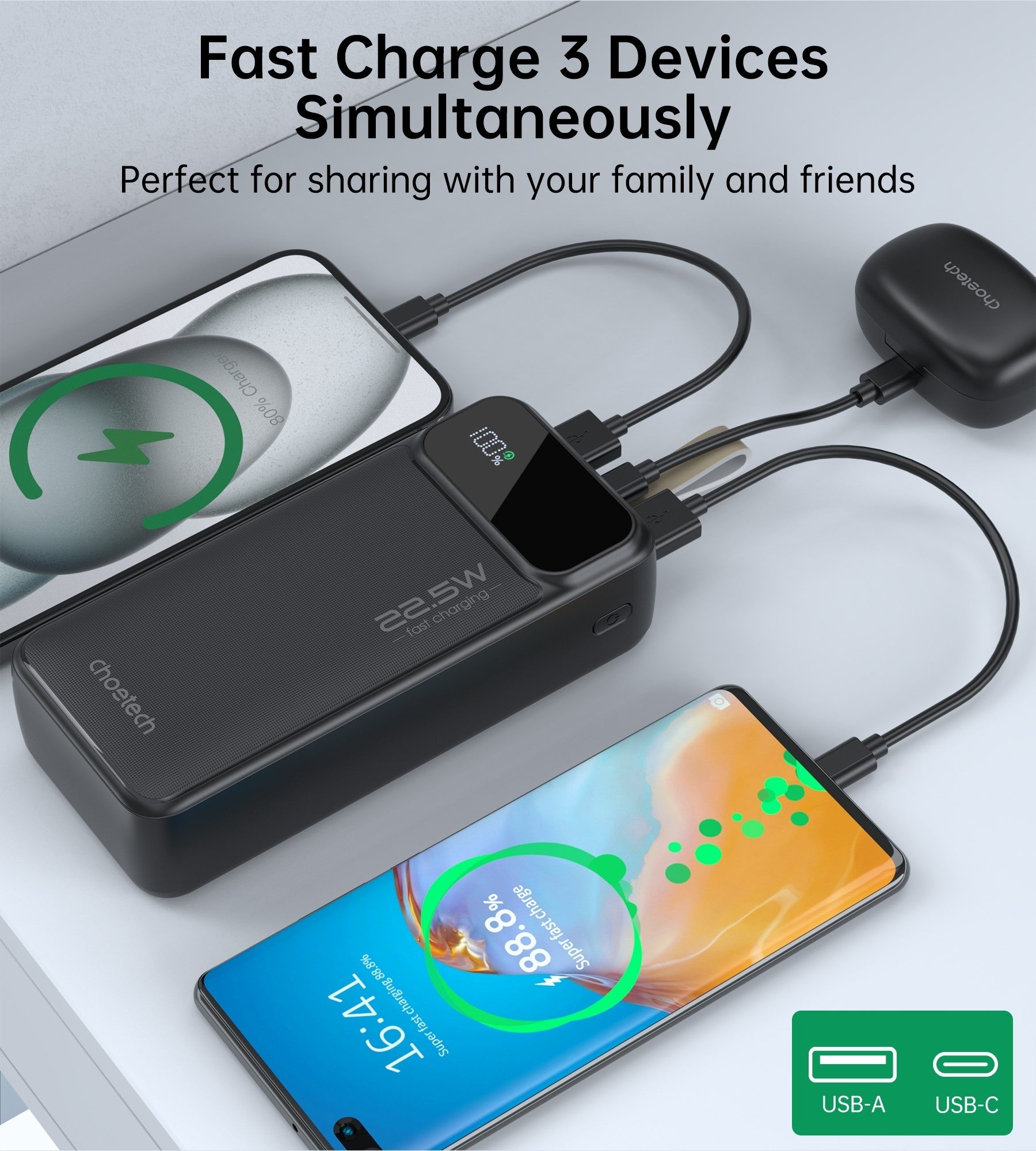 CHOETECH B731 40000mAh Power Bank PD22.5W with Digital Display 9