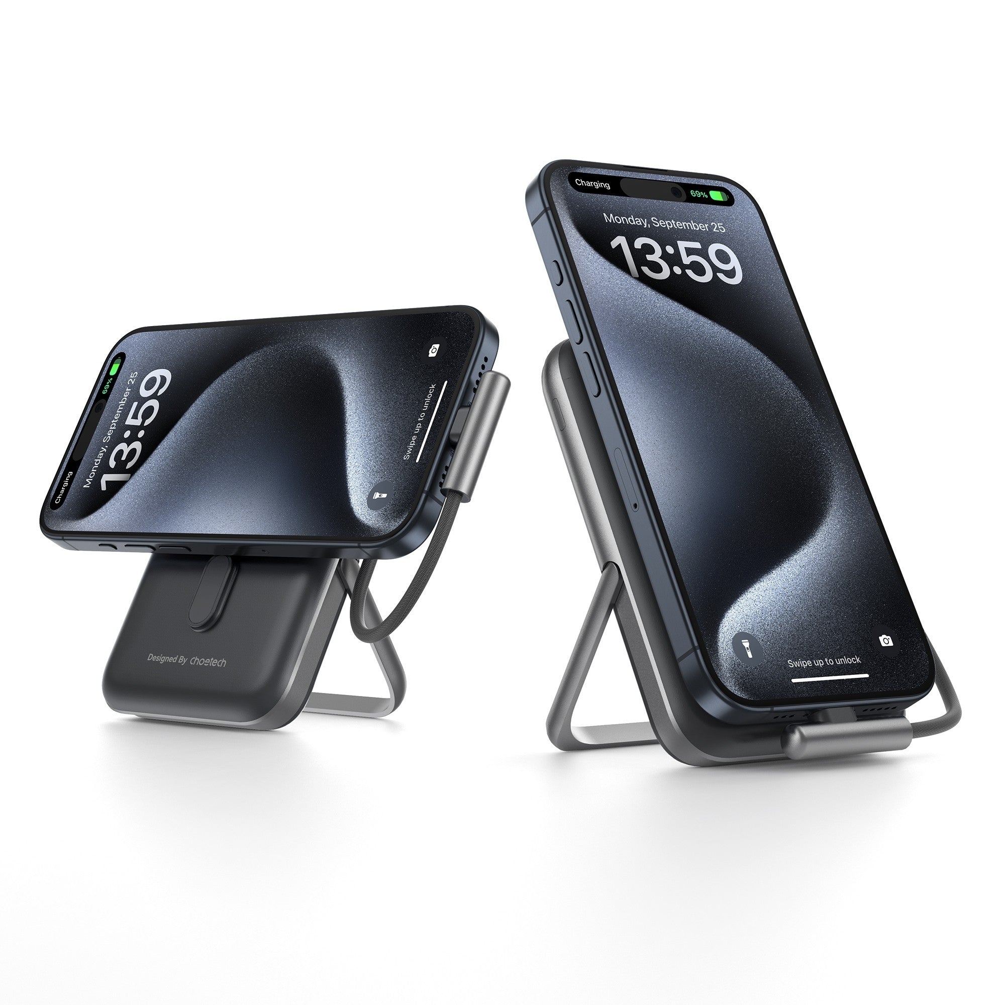 CHOETECH B735-BK 10000mAh 20W MagLeap Wireless Power Bank Black with Phone Holder and Build-in Cable 3