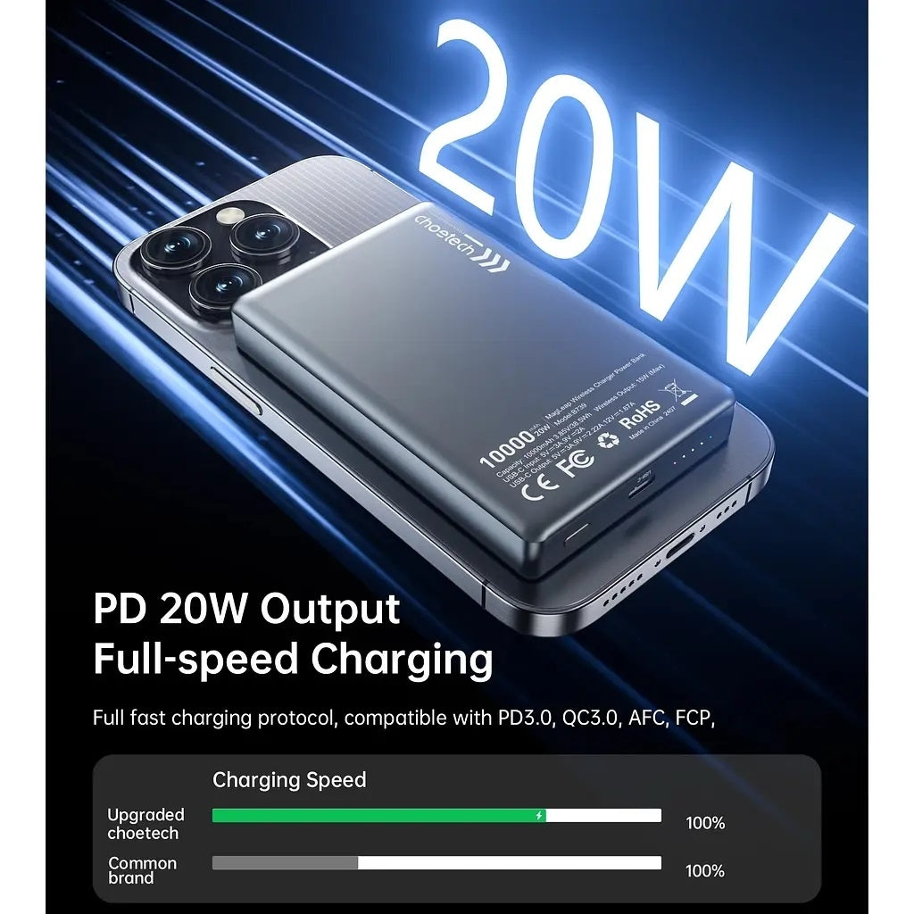 CHOETECH B739-BK 20W Slim USB-C 10000mAh Magnetic Power Bank - Black 4