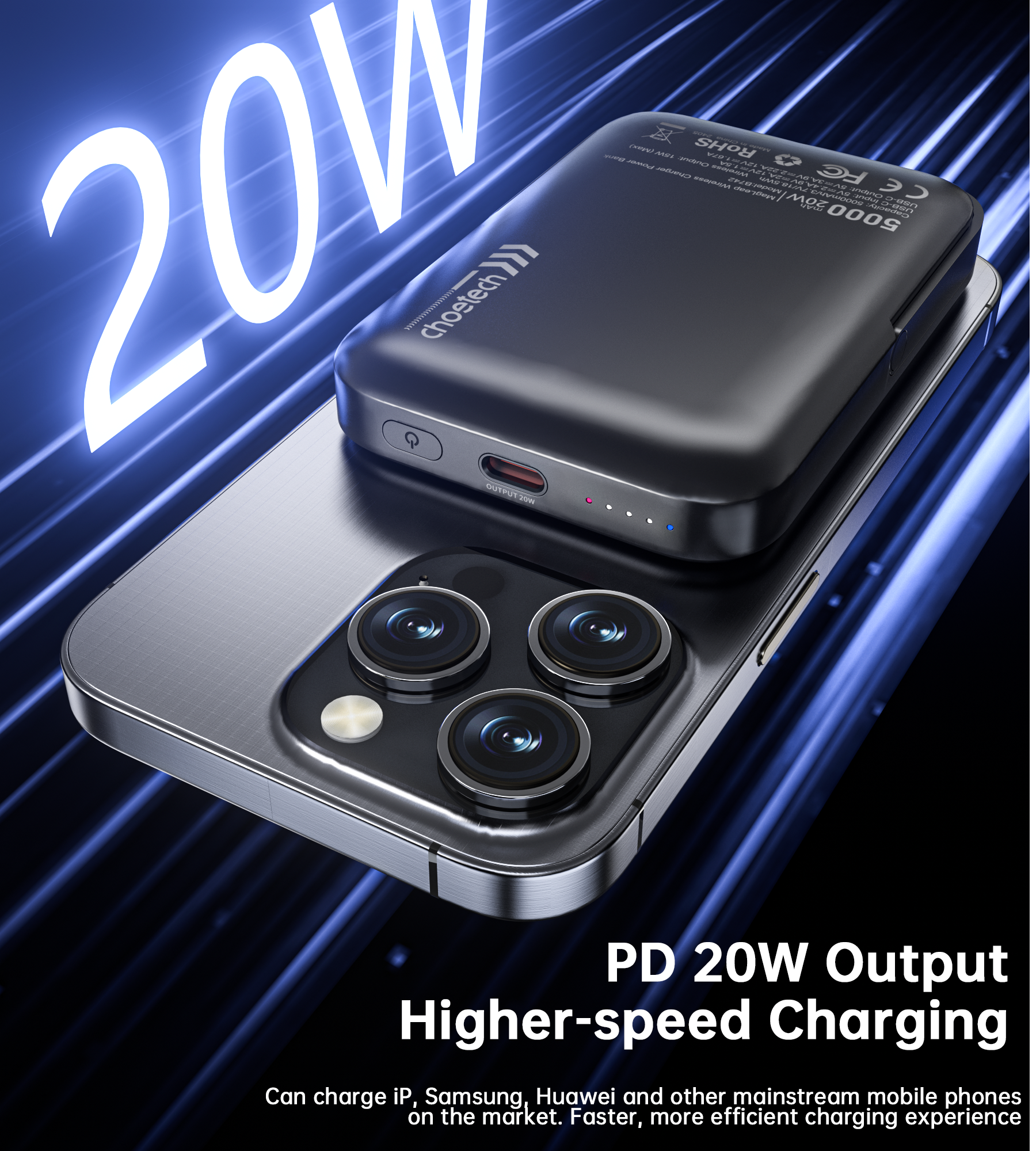 CHOETECH B743-BK 10000mAh PD20W Magnetic Power Bank with Holder Black 3