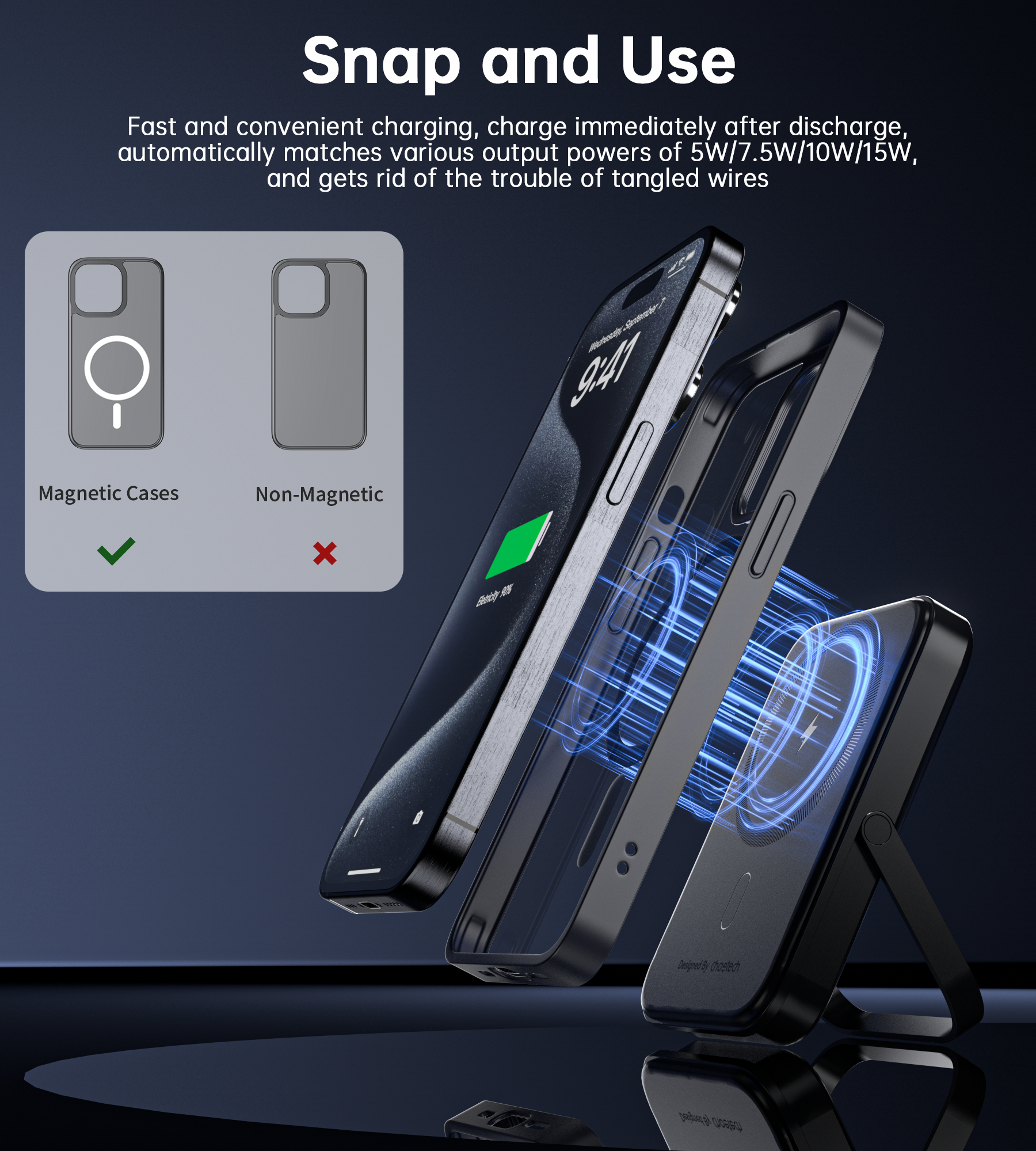 CHOETECH B743-BK 10000mAh PD20W Magnetic Power Bank with Holder Black 5
