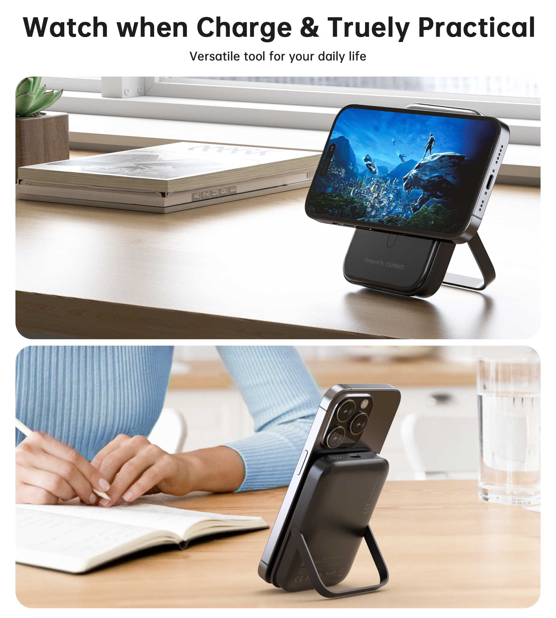 CHOETECH B743-BK 10000mAh PD20W Magnetic Power Bank with Holder Black 7