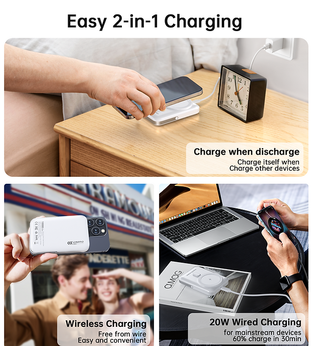 CHOETECH B743-WH 10000mAh PD20W Magnetic Power Bank with Holder White 6