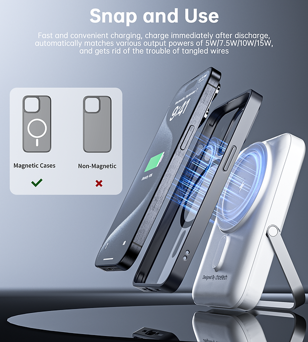 CHOETECH B743-WH 10000mAh PD20W Magnetic Power Bank with Holder White 8