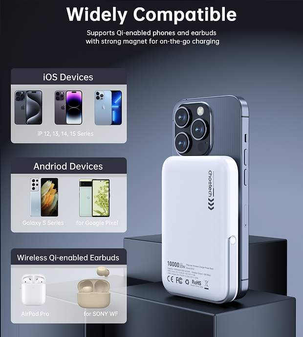 CHOETECH B743-WH 10000mAh PD20W Magnetic Power Bank with Holder White 9