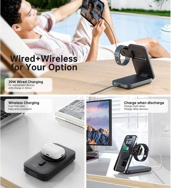 CHOETECH B750 Qi2 Certified 3-in-1 magnetic charger Stand with 10000mAh battery 3