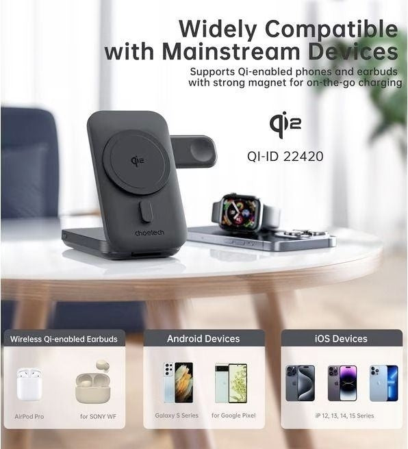 CHOETECH B750 Qi2 Certified 3-in-1 magnetic charger Stand with 10000mAh battery 7