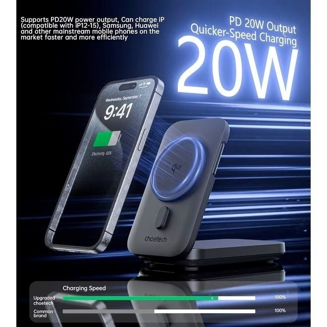CHOETECH B750 Qi2 Certified 3-in-1 magnetic charger Stand with 10000mAh battery 8