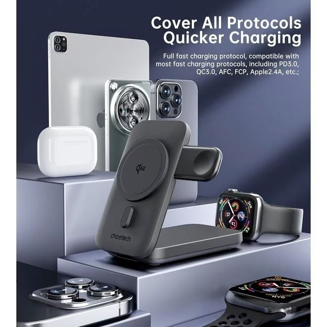 CHOETECH B750 Qi2 Certified 3-in-1 magnetic charger Stand with 10000mAh battery 9