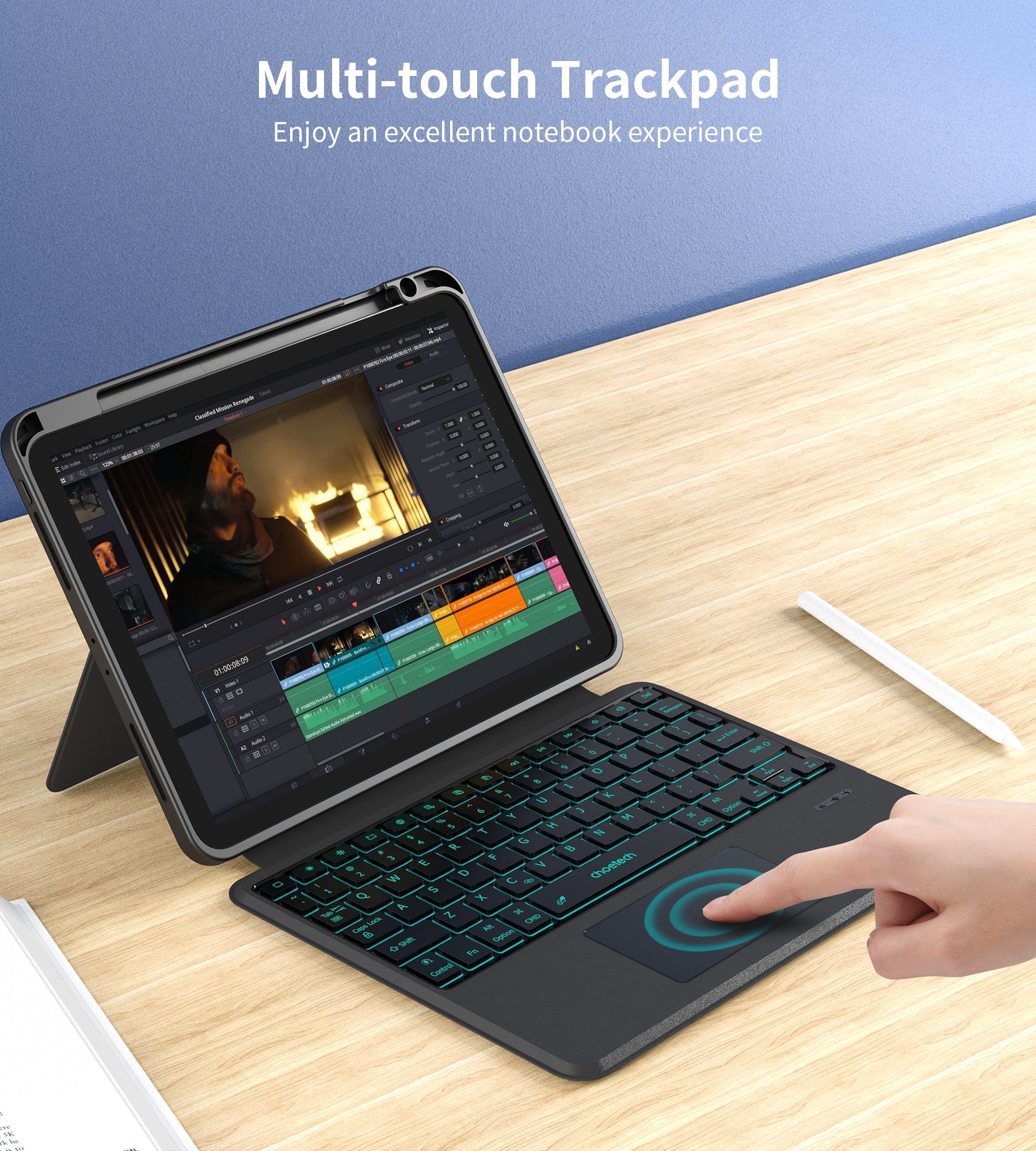 CHOETECH BH-018 Wireless Keyboard with Touchpad and Backlight for iPad Pro 11 &quot; (Black) 4