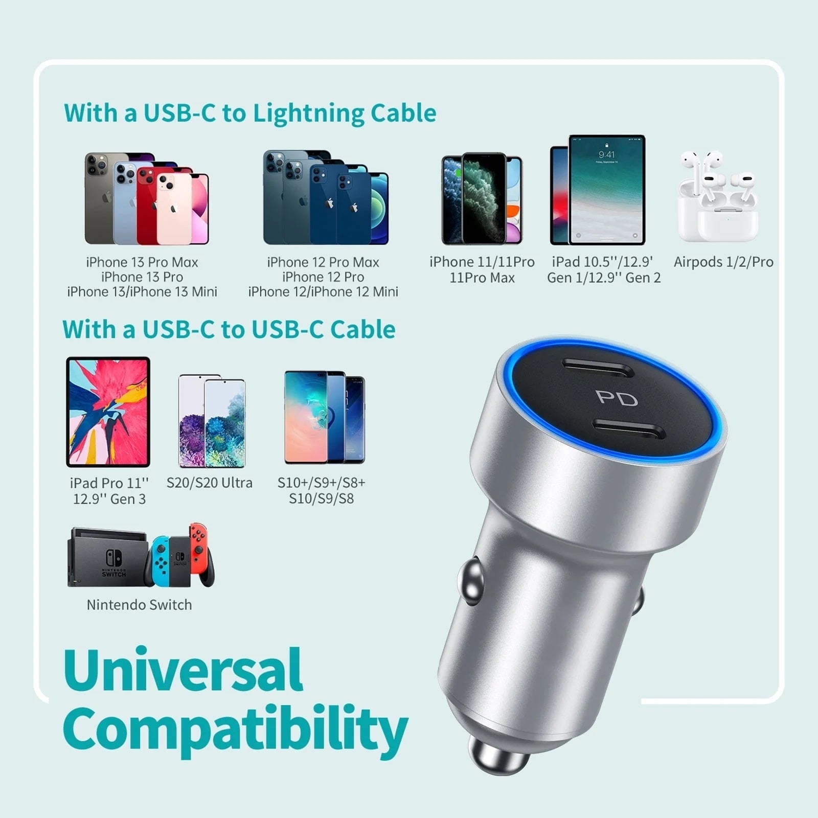 CHOETECH C0054-SL Dual Port PD 40W USB-C Car Charger Adapter Silver 3