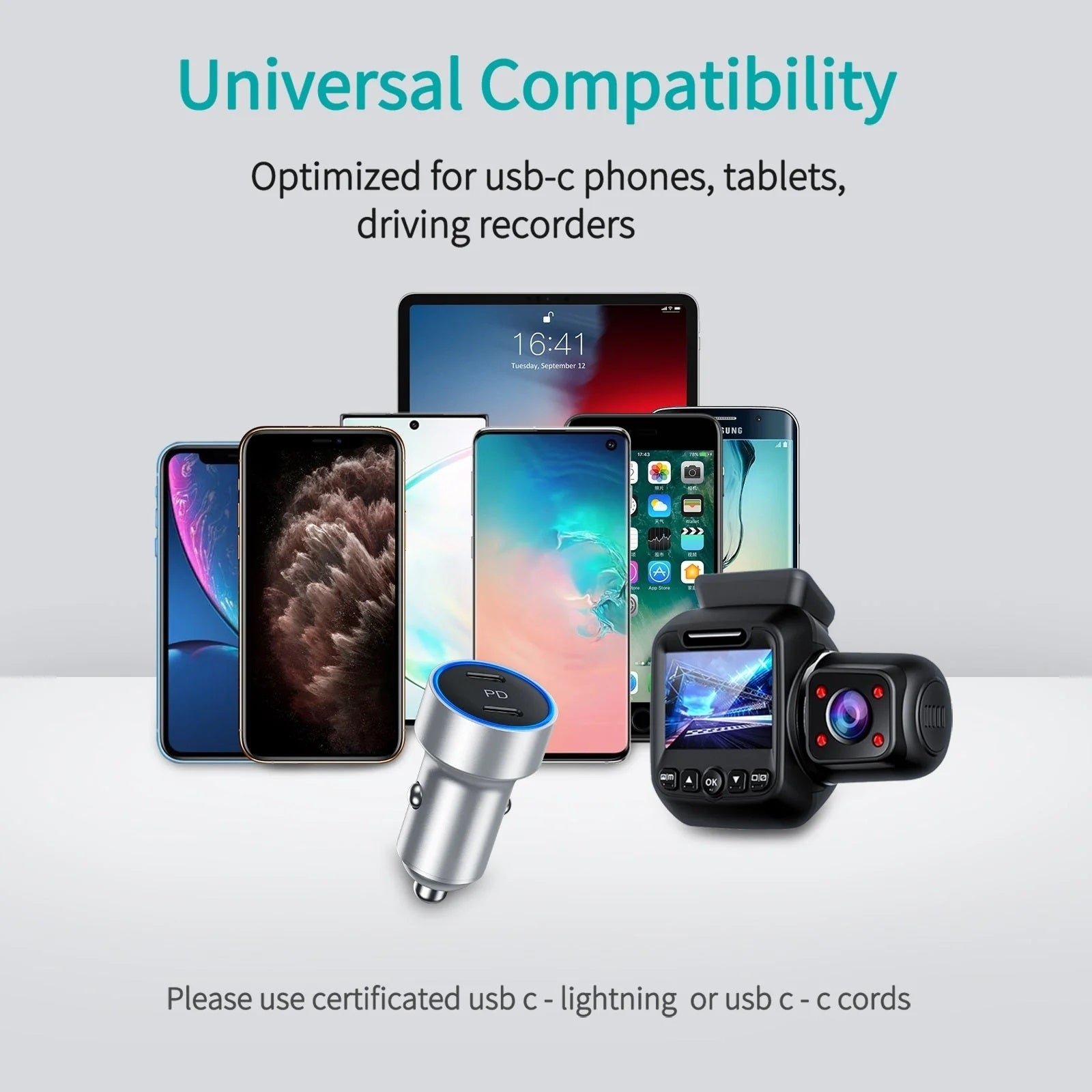 CHOETECH C0054-SL Dual Port PD 40W USB-C Car Charger Adapter Silver 7