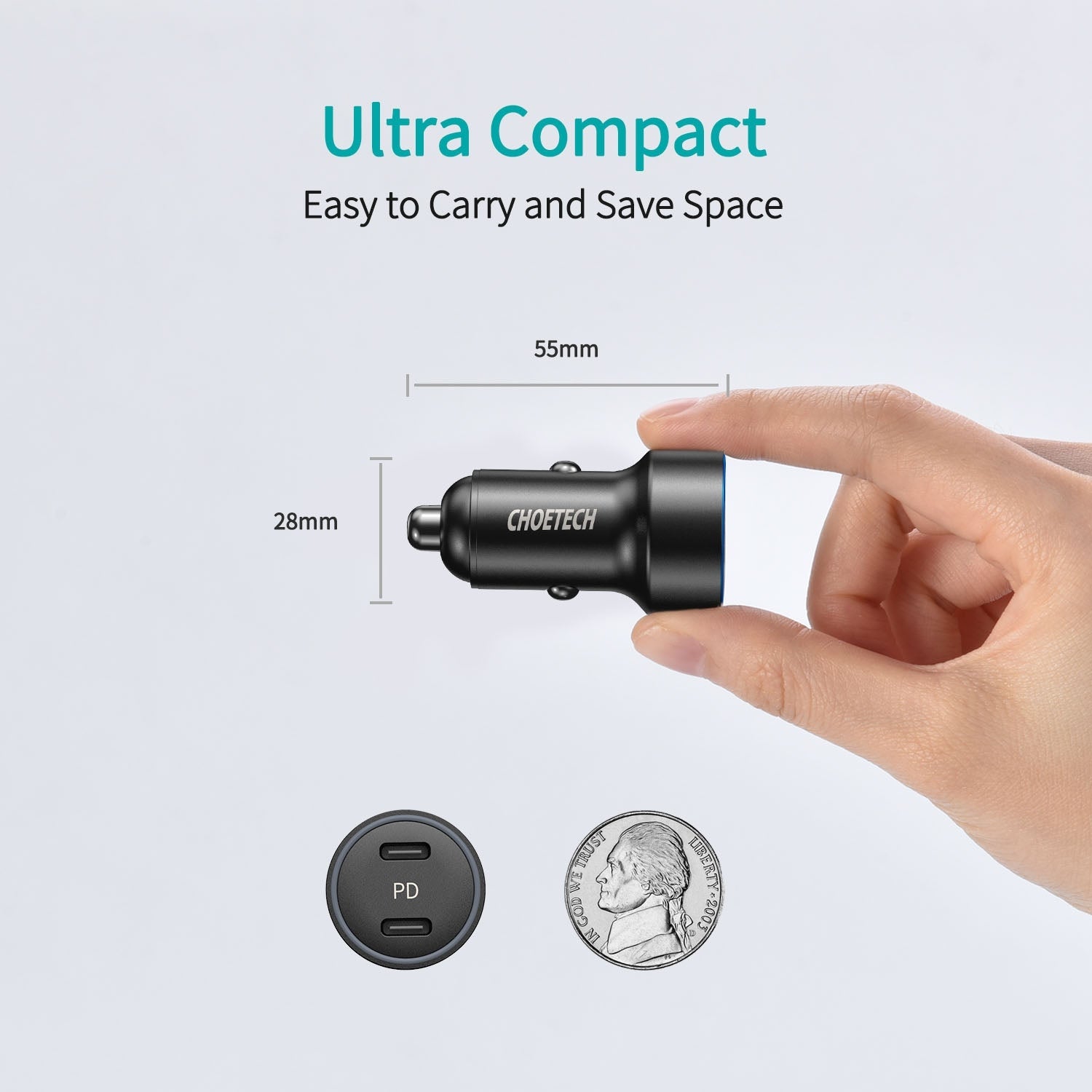 CHOETECH C0054 2-Port 40W USB-C Car Charger Adapter 8