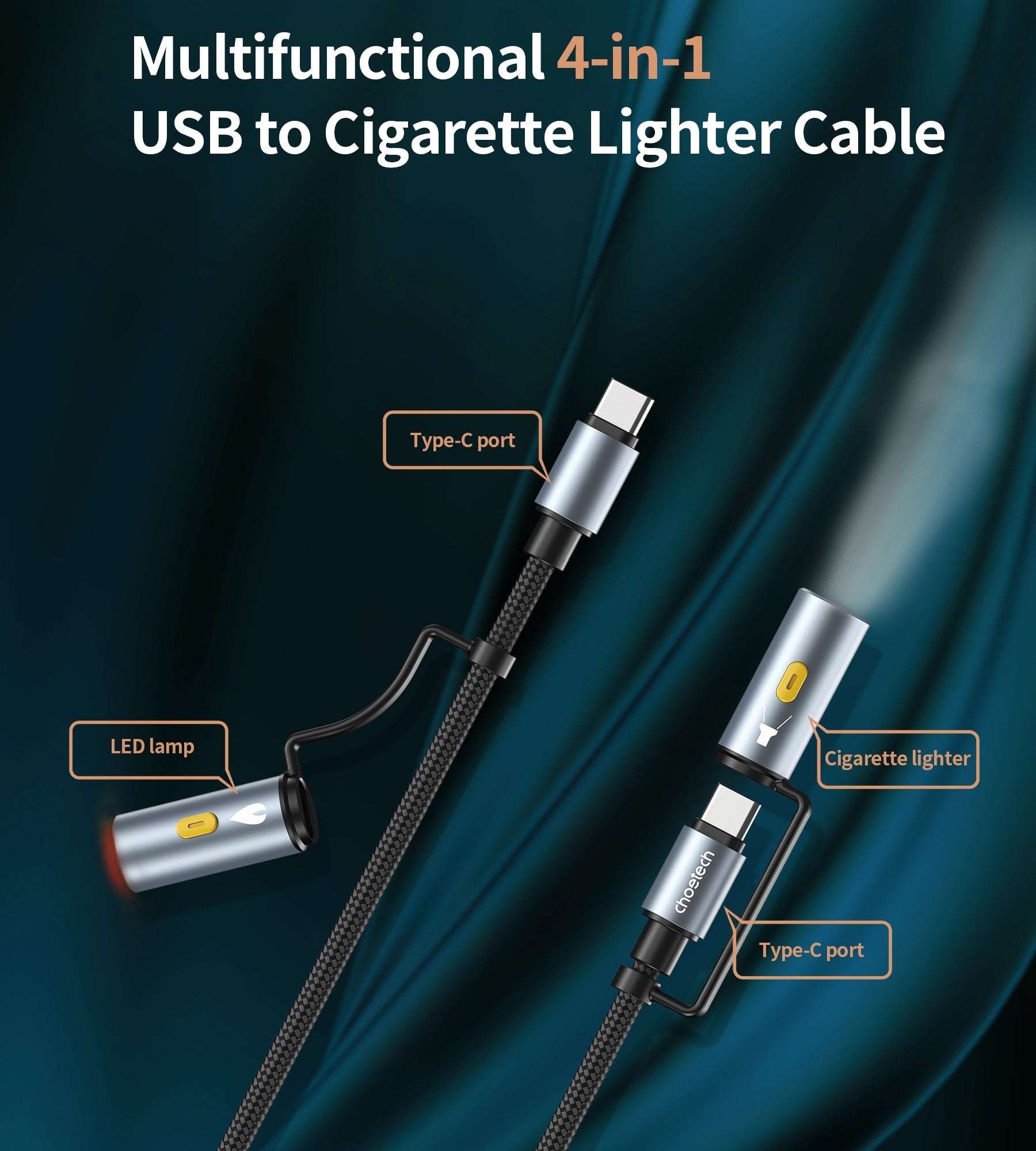 CHOETECH CC1001 Smart PD60W 4-in-1 USB C to C cable 1.2M 3