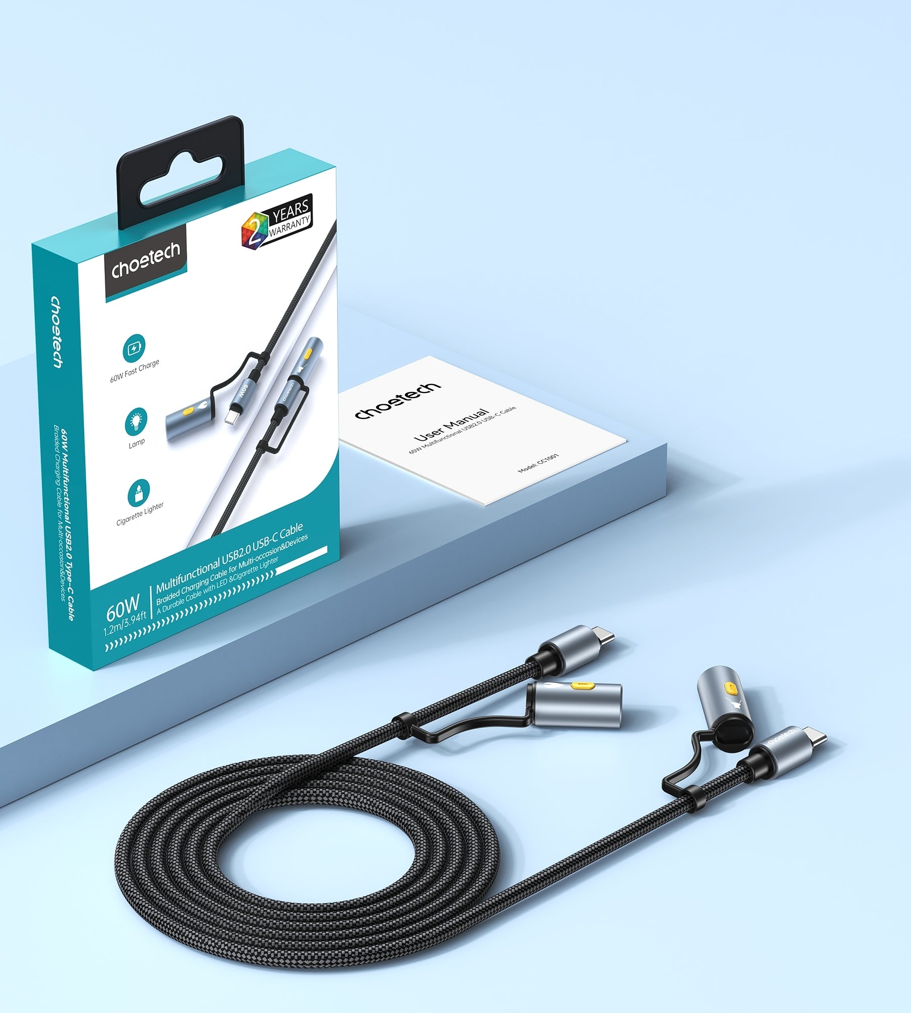 CHOETECH CC1001 Smart PD60W 4-in-1 USB C to C cable 1.2M 8