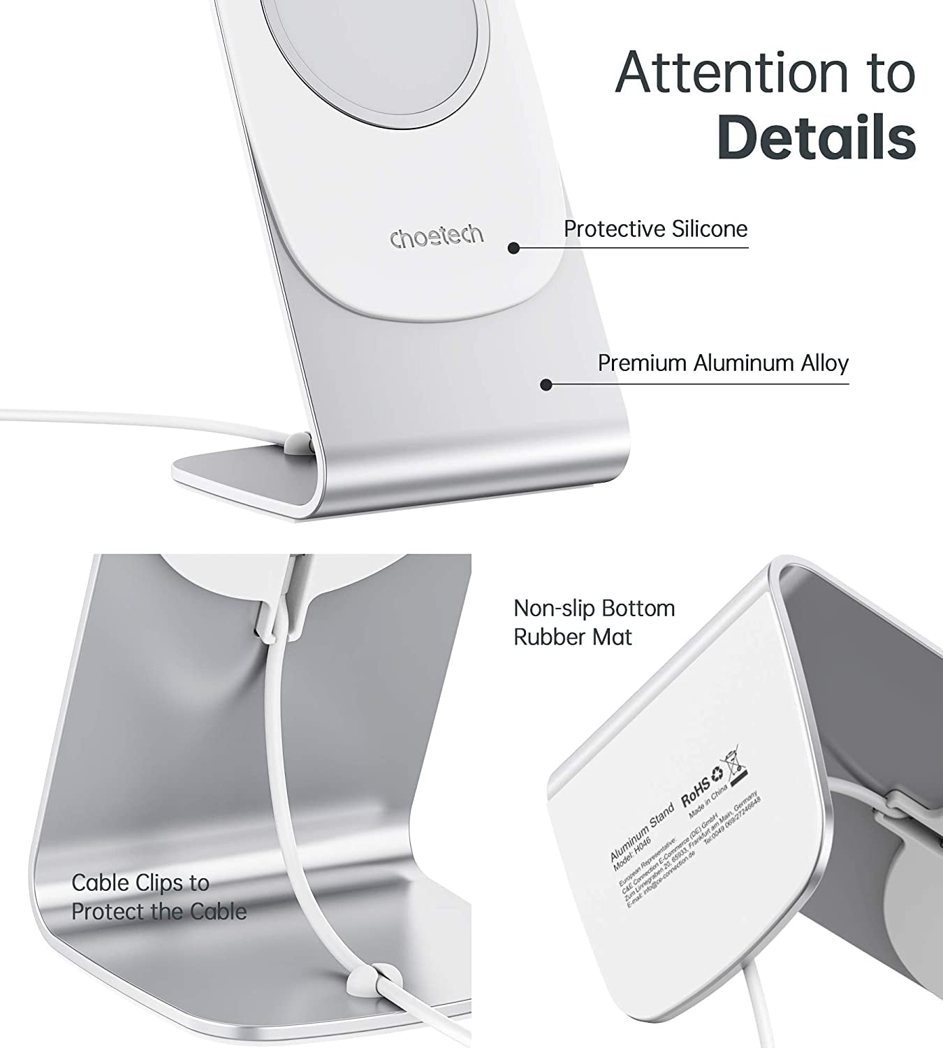 Choetech H046 Phone Stand For MagSafe Charger Aluminum (Stand Only) 6