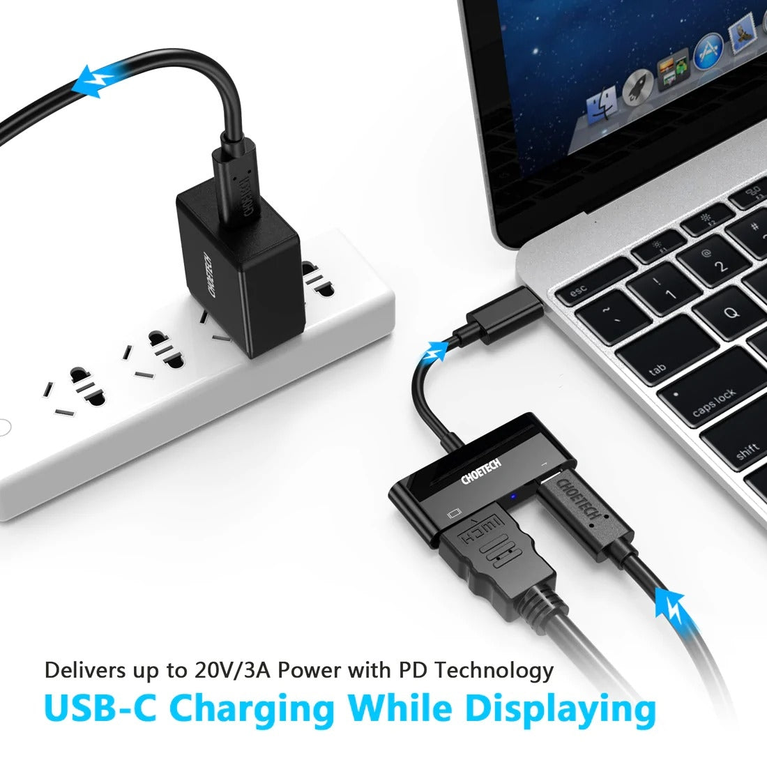 CHOETECH HUB-M03 USB-C To HDMI Adapter(4K@60hz) with 60W PD Charging Port 3