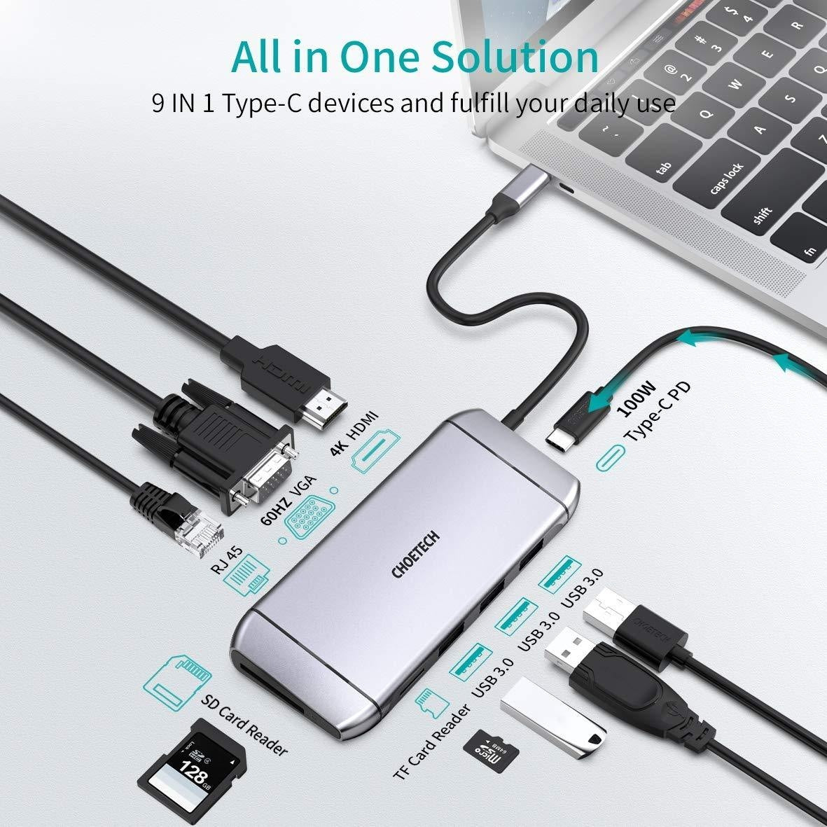 CHOETECH HUB-M15 USB-C 9-in-1 Multifunction Adapter 3