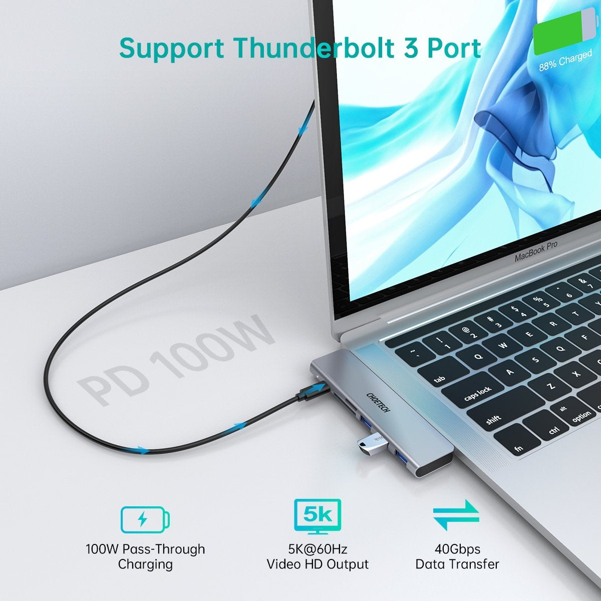 CHOETECH HUB-M23 7-in-1 MacBook Pro USB Adapter 3