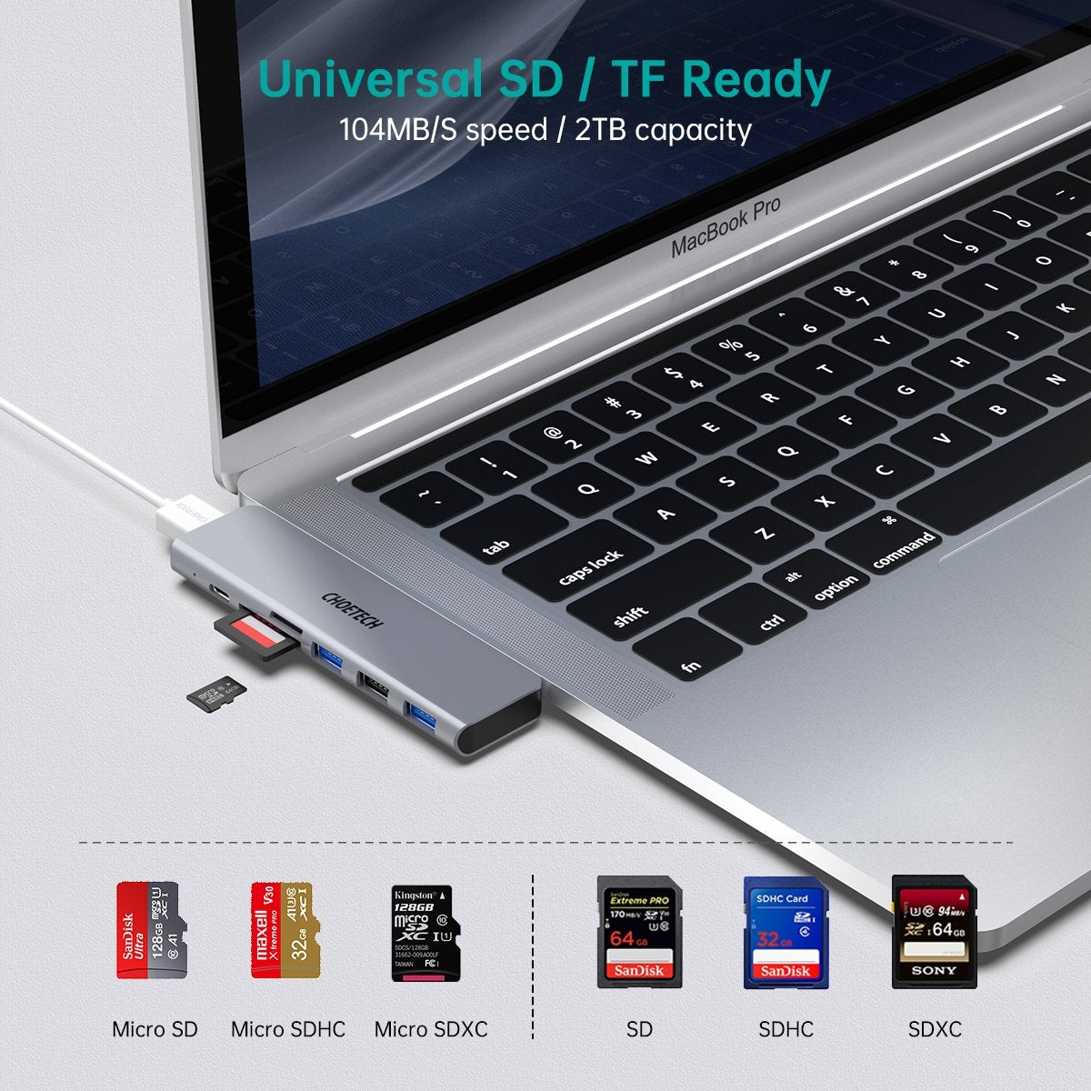 CHOETECH HUB-M23 7-in-1 MacBook Pro USB Adapter 6
