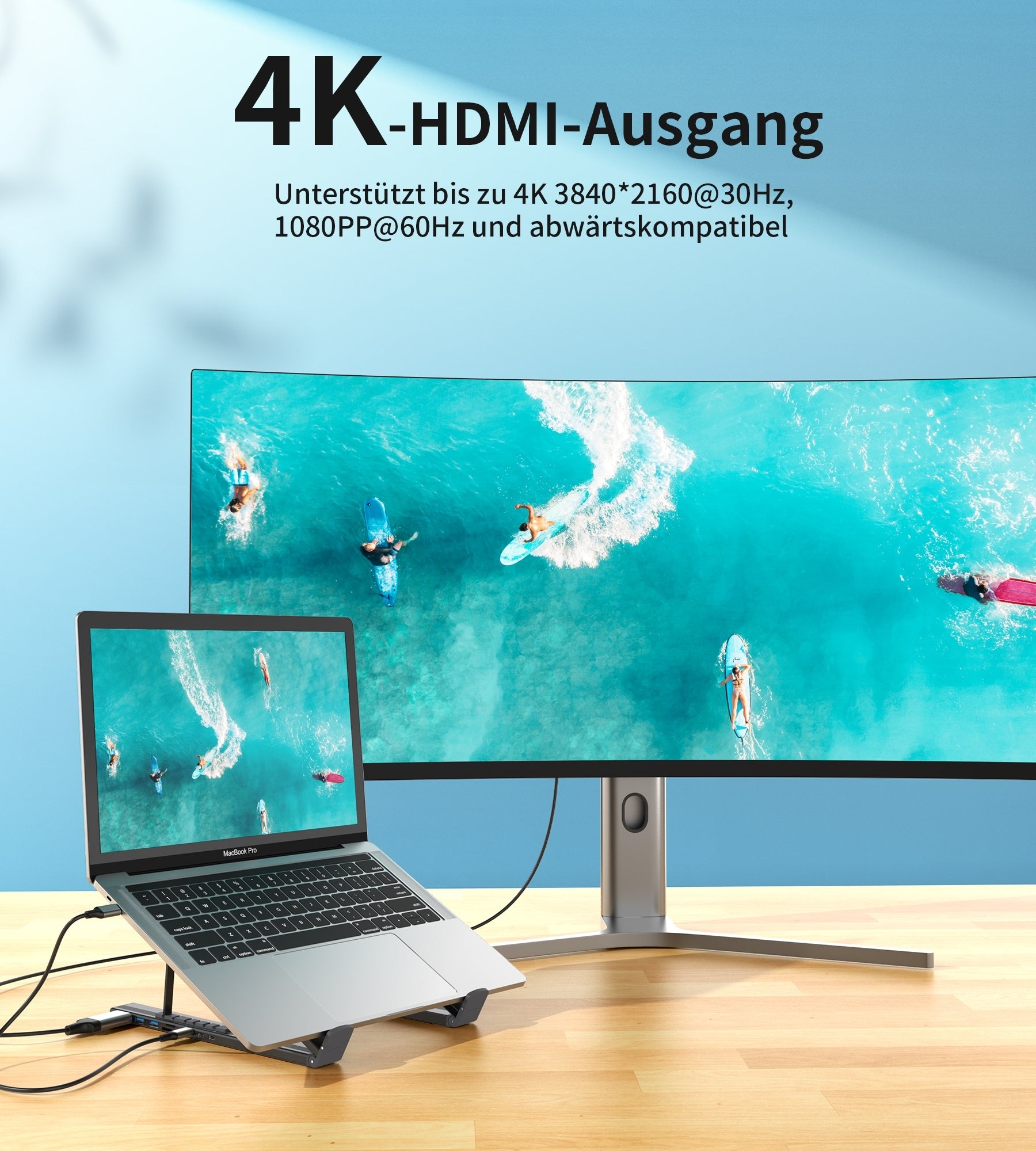 CHOETECH HUB-M48 7-in-1 Hub + Foldable Laptop stand USB-C to HDMI 4K/USB-A/TF&SD/USB-C with PD Charging 4