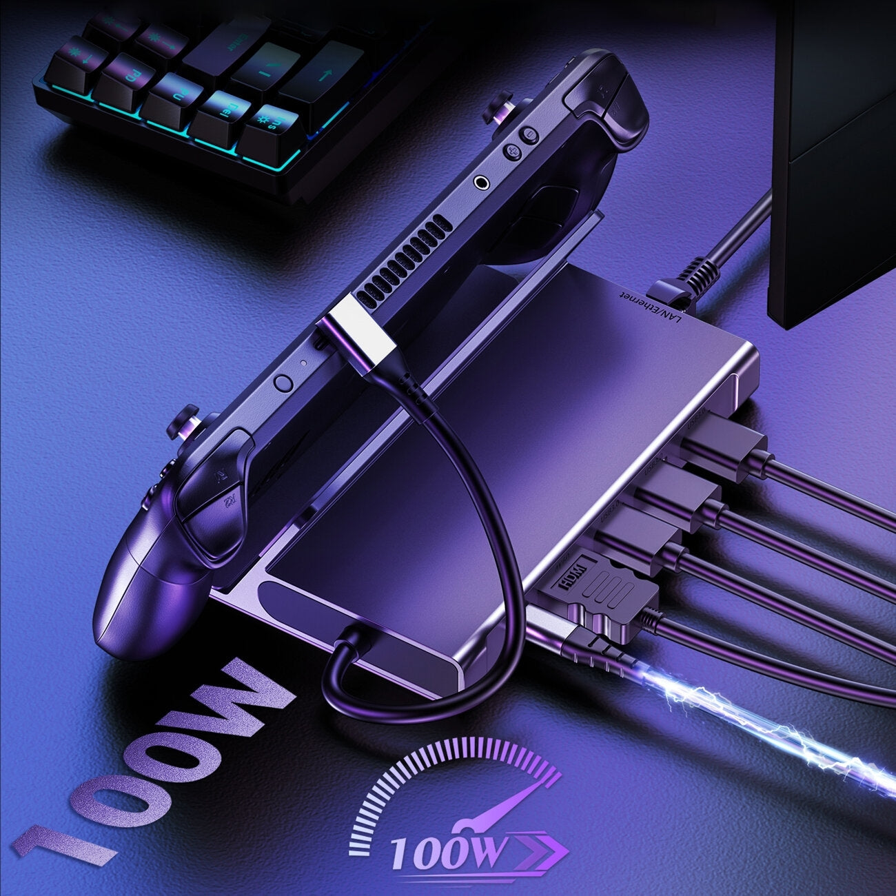 CHOETECH HUB-M50 6-in-1 USB-C 100W Aluminum Steam Deck Docking Station 8