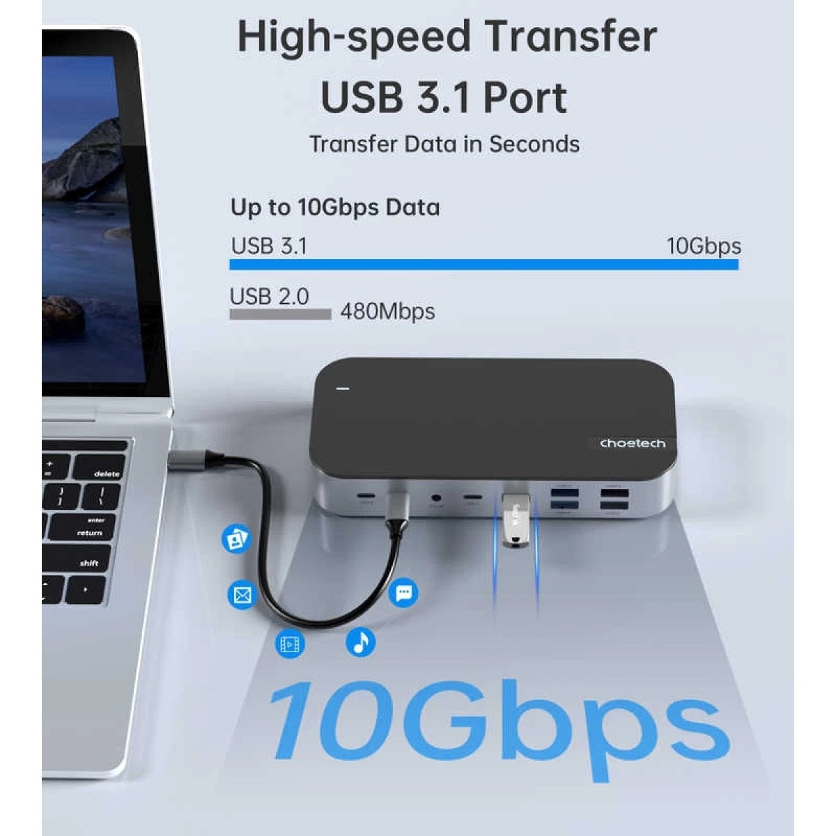 CHOETECH HUB-M52 15-in-1 Laptop USB-C Docking Station 6