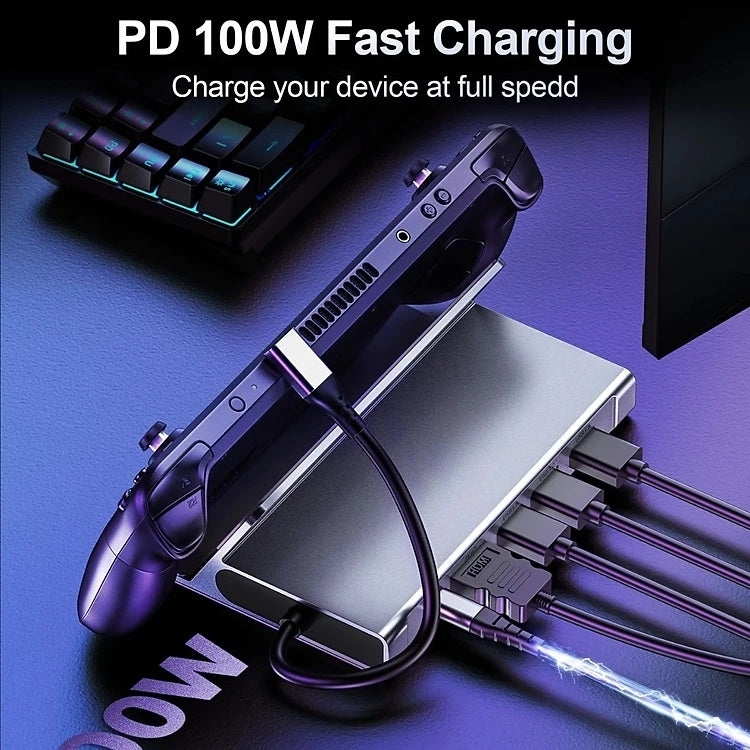 CHOETECH HUB-M77-GY PD100W 5-in-1 USB-C PD+HDMI+USB 3.0A/F+USB2.0 Steam Deck Docking Station 6