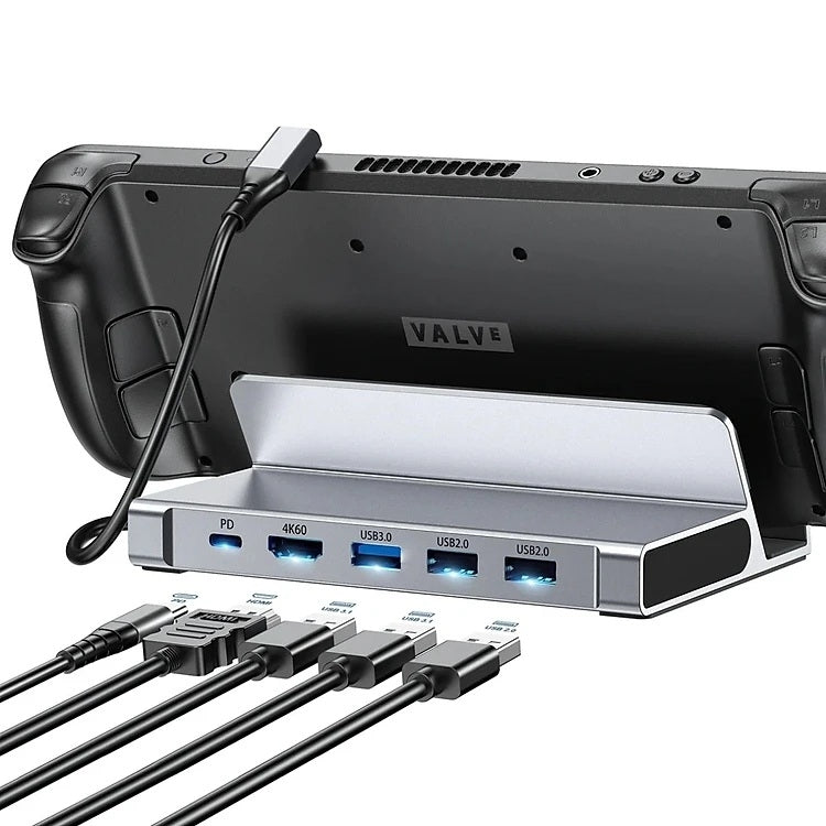 CHOETECH HUB-M77-GY PD100W 5-in-1 USB-C PD+HDMI+USB 3.0A/F+USB2.0 Steam Deck Docking Station 7