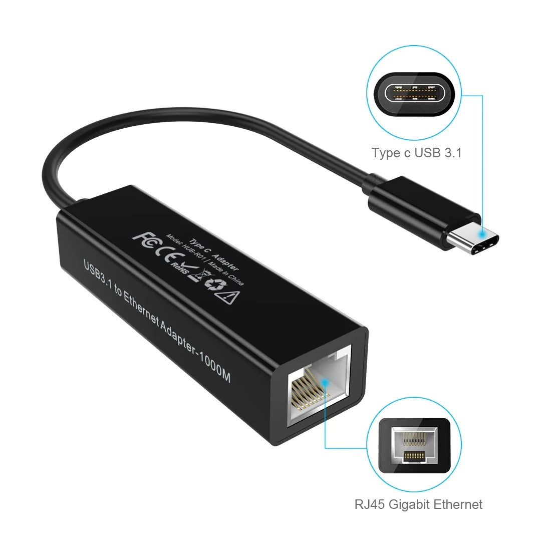 CHOETECH HUB-R01 USB 3.1 Type-C To RJ45 Gigabit Ethernet Adapter 3