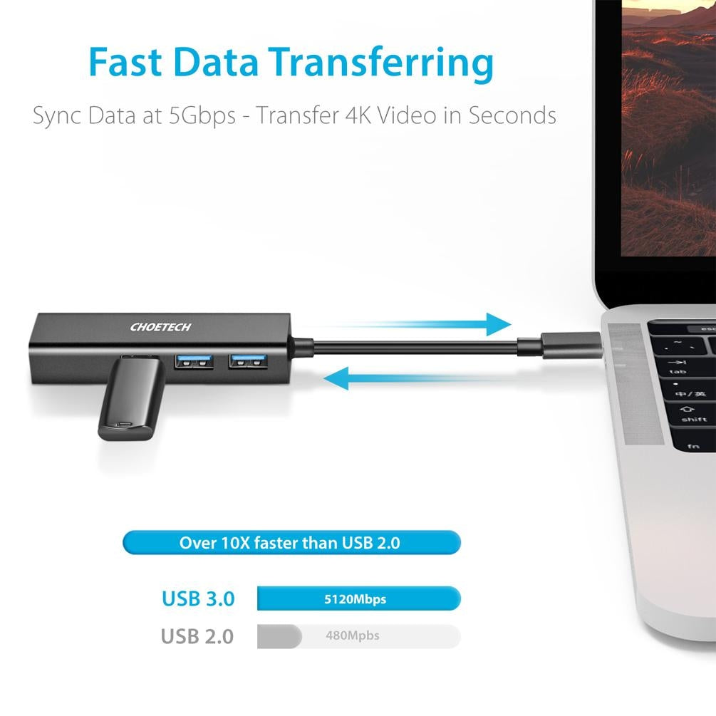 CHOETECH HUB-U02 USB-C To Ethernet Hub 3