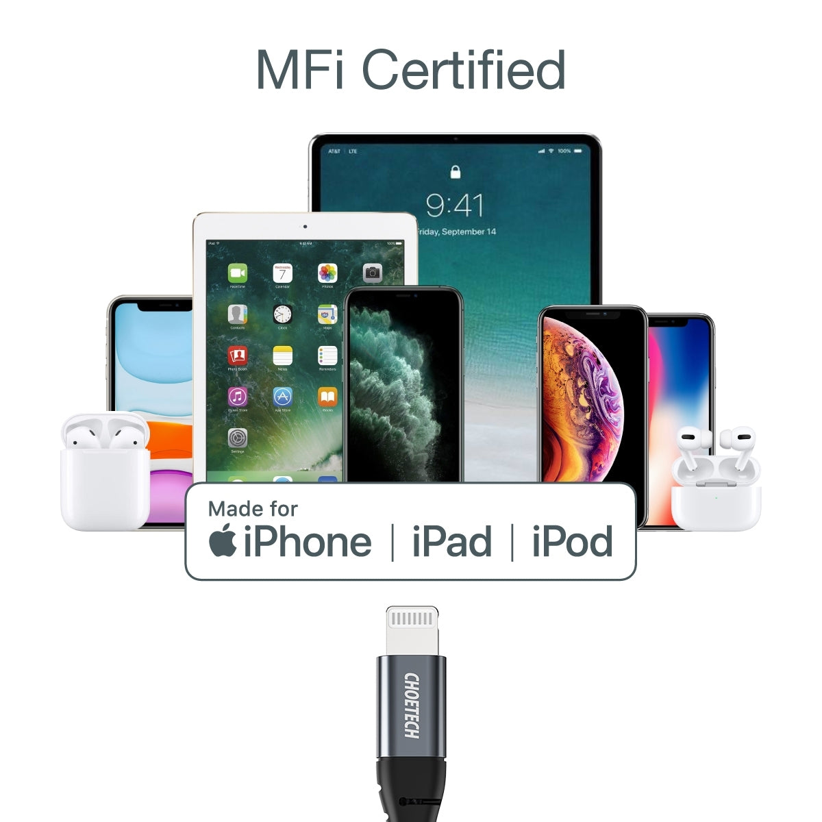 CHOETECH IP0042 USB-C MFI Certified iPhone Cable 3M 3