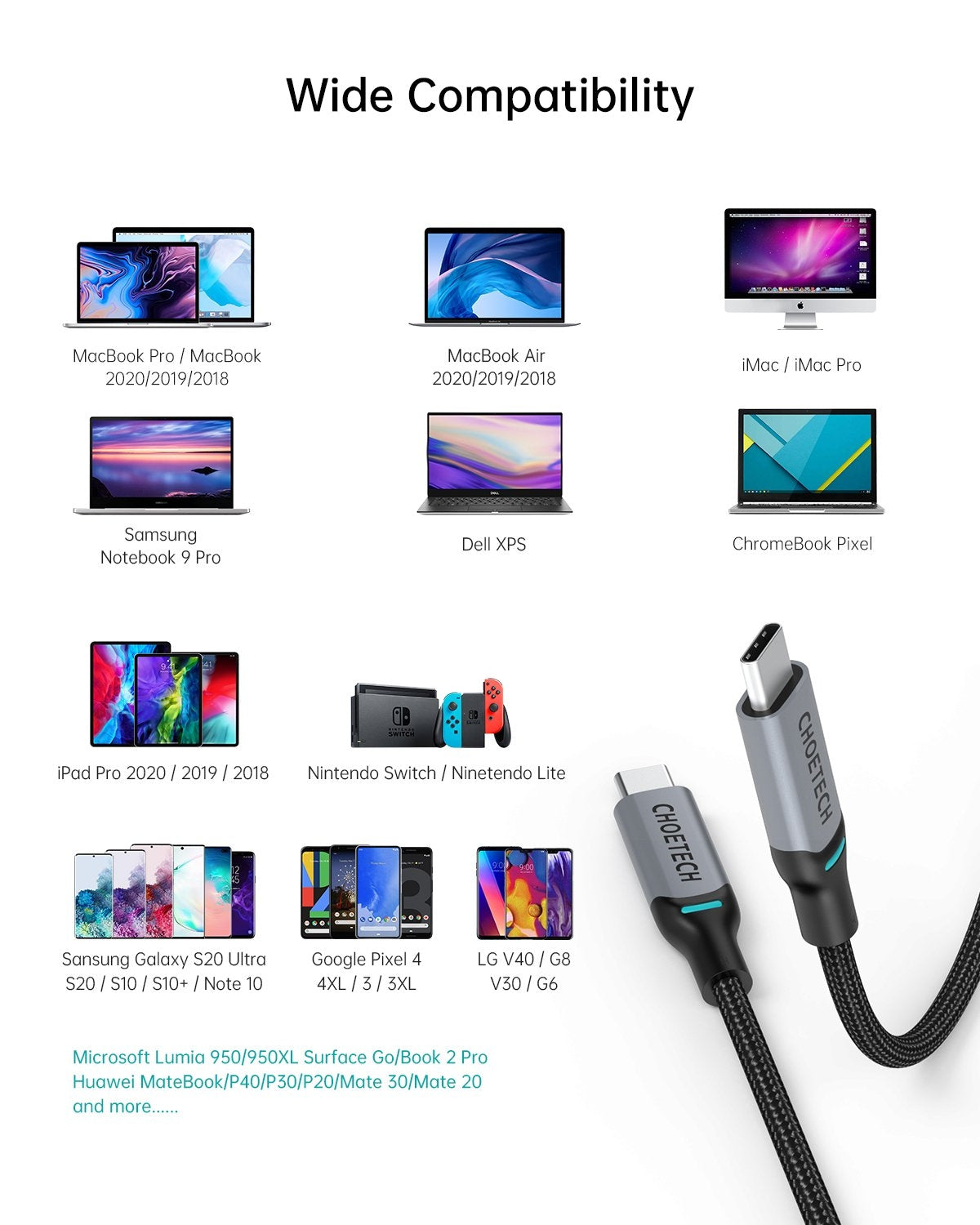 CHOETECH MIX00073 (XCC-1002 x2) 100W USB-C Braided Fast Charging Cable 1.8M 2 Pack 4