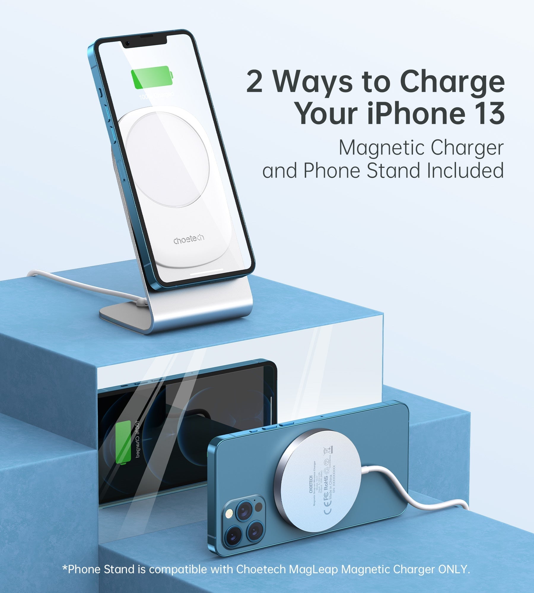 CHOETECH MIX00117SL Magasafe Fast Wireless Charger Stand Holder For iPhone 13/12 (H047+T517) 3