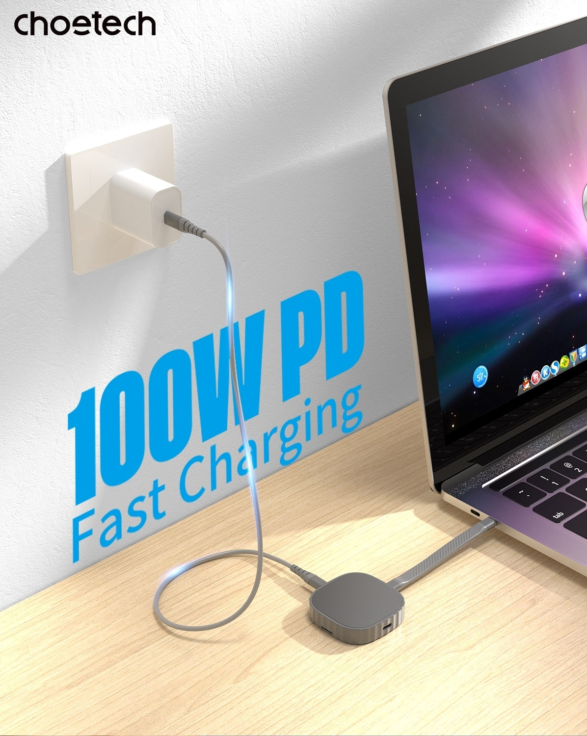 CHOETECH MSE001-GY Dual USB-C Port M.2 NVME 2230 Protocol SSD Enclosure with PD100W input Enclosure (Support 2TB Max) 8