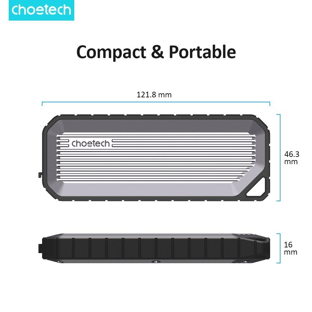 CHOETECH MSE004-GY USB3.2 Chips M.2 NVME / SATA SSD Protocol 10Gbps Transfer Speed Enclosure with IP65 water-Proof and Dust -Proof (Support 8TB Max) 5