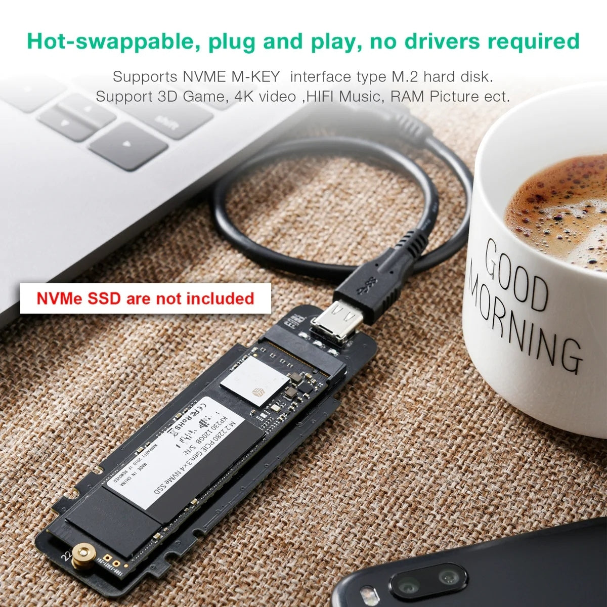 CHOETECH PC-HDE02 M.2 to USB SSD Reader (Enclosure only) Supports M-Key (PCI-E NVMe-based) 5