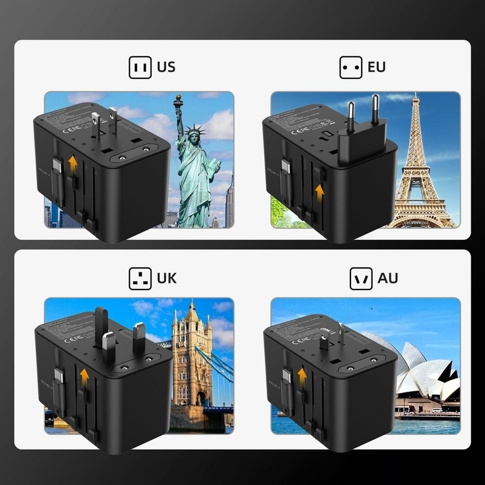 CHOETECH PD5020 35W EU/US/AUS/UK Travel Adapter with Built-in USB-C Cable - Black 4