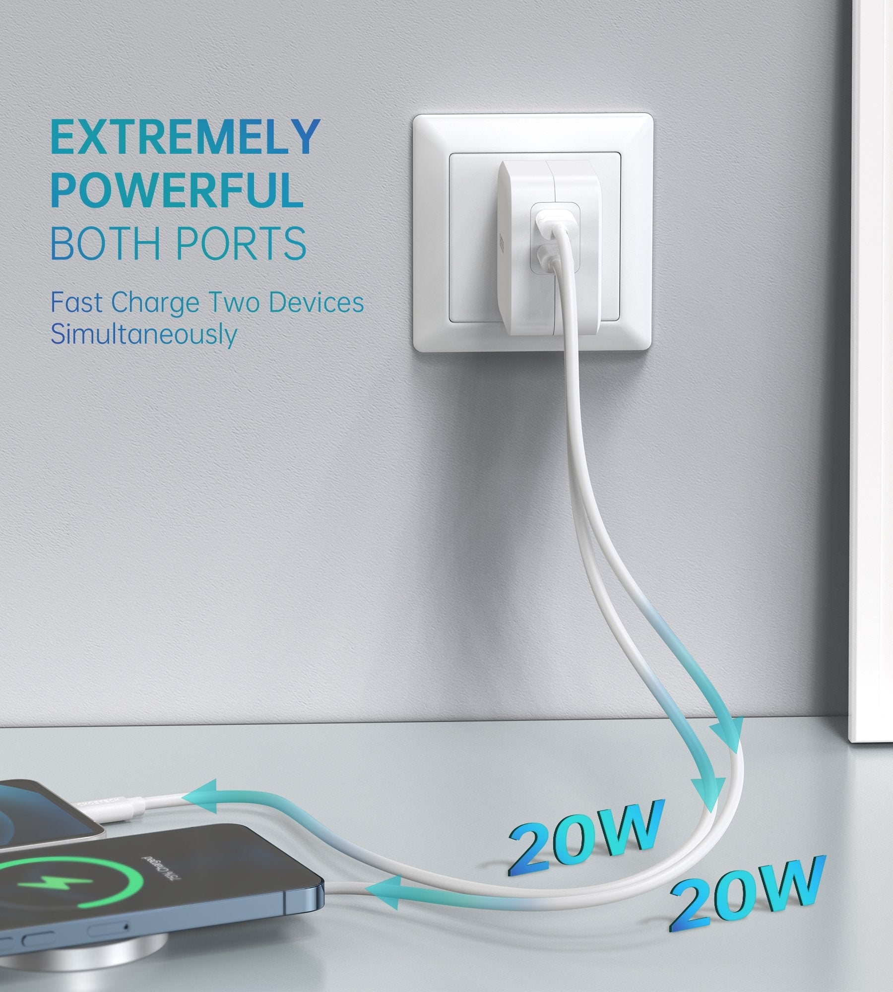 Choetech PD6009 40W Dual Fast USB C Charger 2-Port 20W PD 3.0 With Foldable Plug 4