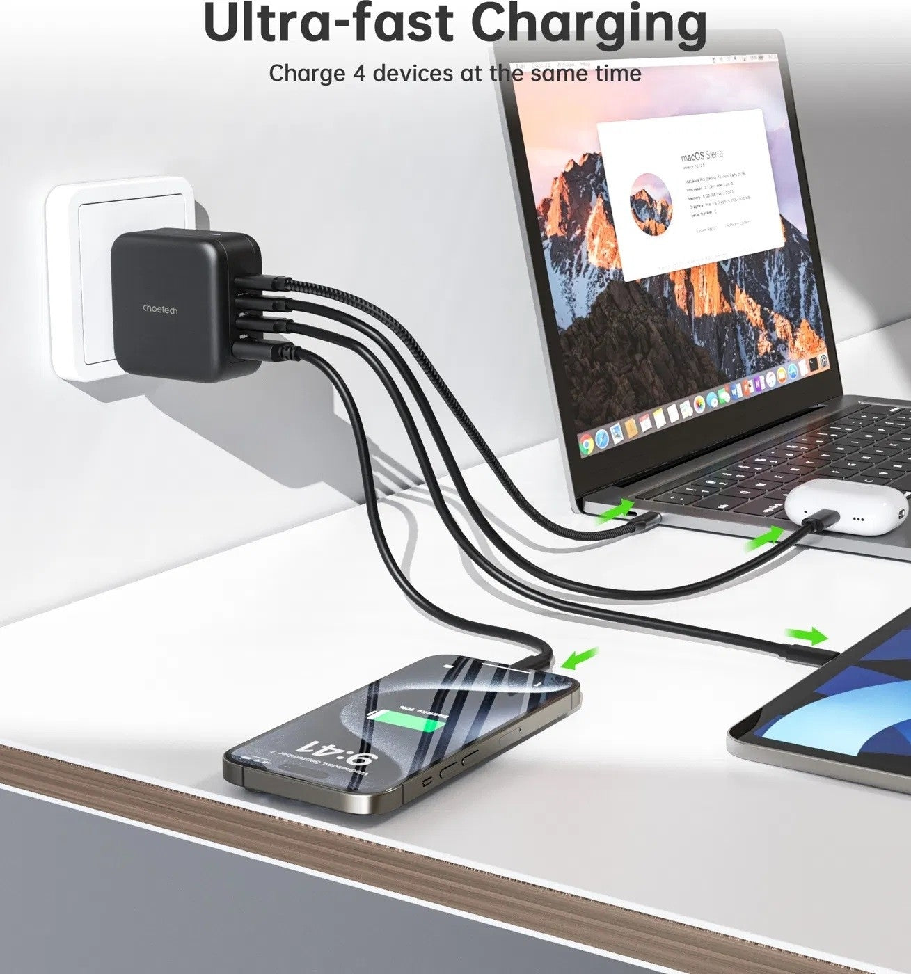 CHOETECH PD6055 GAN USB-C + USB-A 70w Travel Charger (US/EU/UK/AU) 4