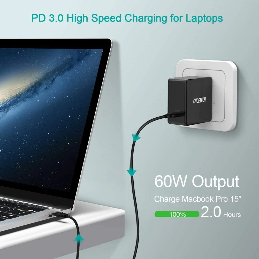 CHOETECH Q4004 60W PD 3.0 Type-C Fast Charging Foldable Adapter USB-C Charger 3