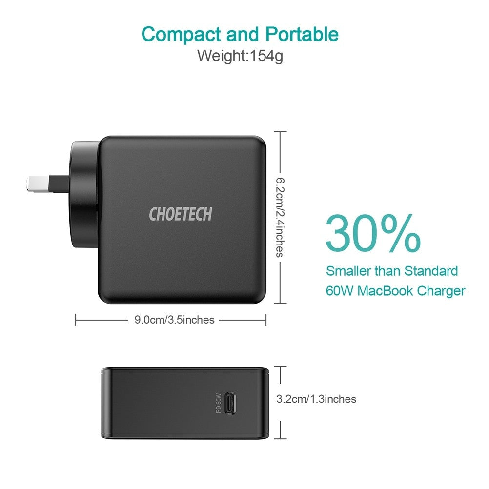 CHOETECH Q4004 60W PD 3.0 Type-C Fast Charging Foldable Adapter USB-C Charger 4