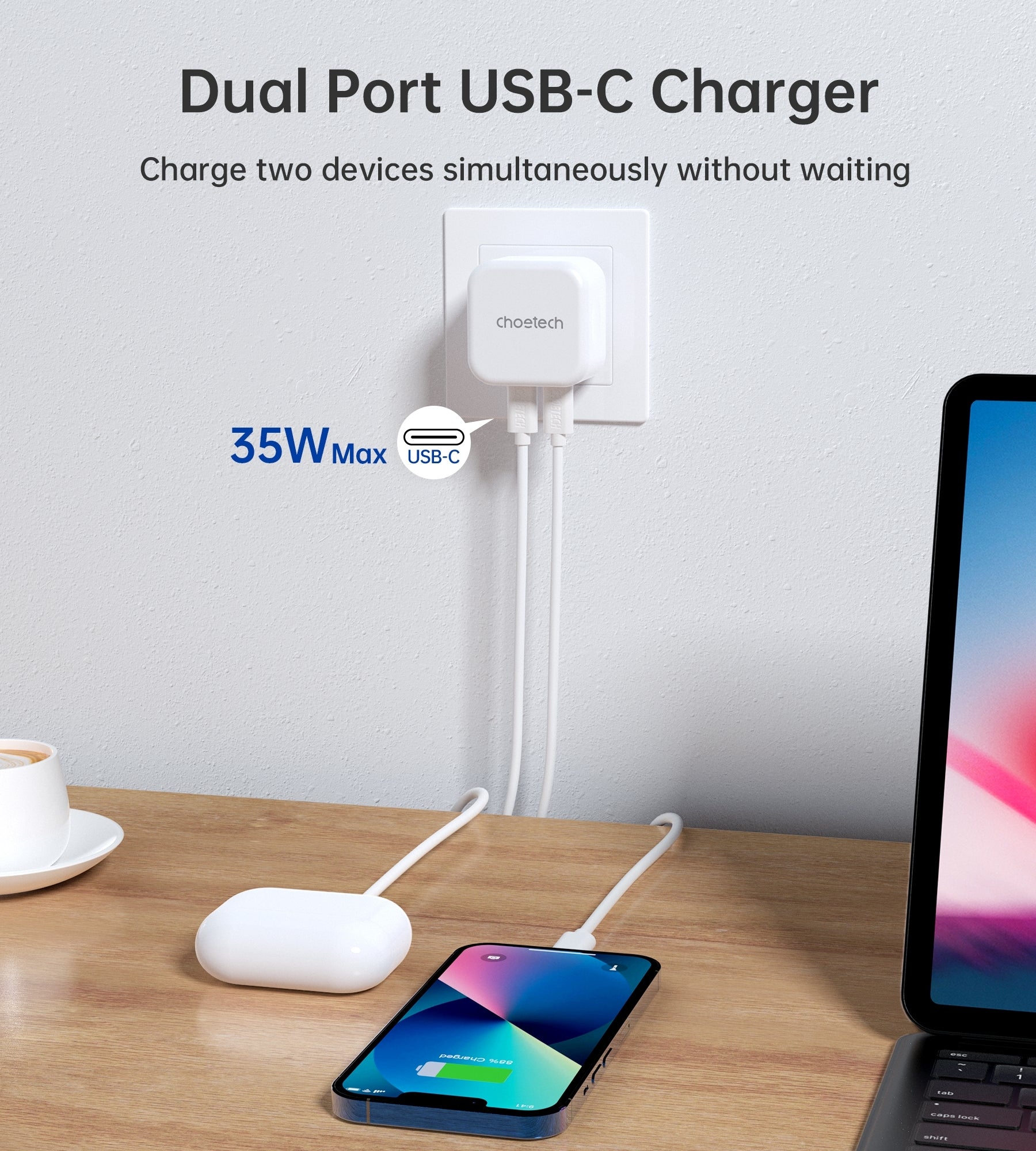 CHOETECH Q5008 PD 35W Dual USB-C Charger 7