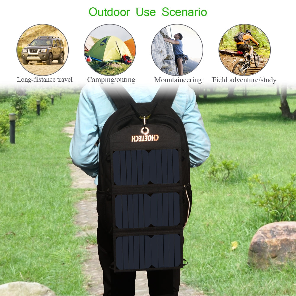 CHOETECH SC001 19W Portable Solar Panel Charger SunPower Panels Dual USB Charger for Camping/RV/Outdoors 6