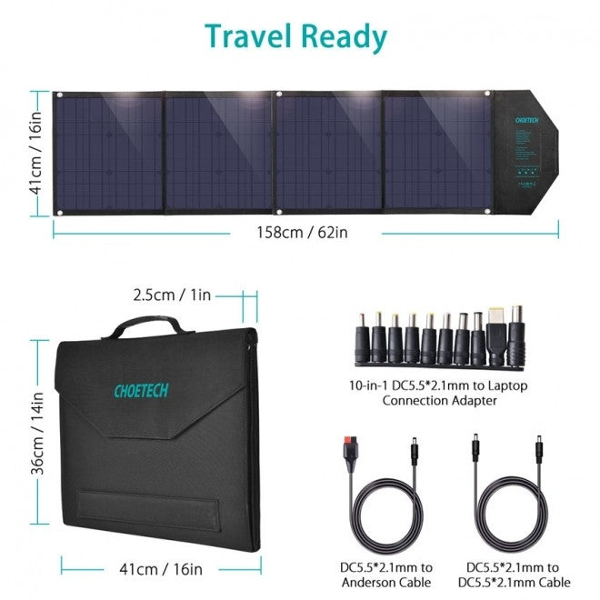 CHOETECH SC007 Solar Panel Portable Charger 80W 18V with USB-C PD 30W 3