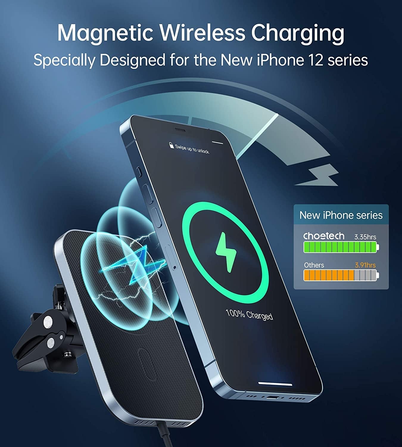 CHOETECH T200F-301 15W MagLeap Magnetic Wireless Car Charger Holder with 1.5M Cable 3