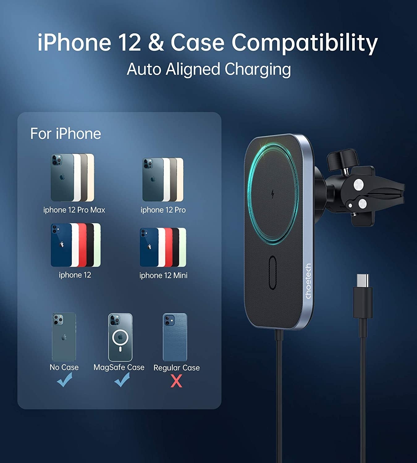 CHOETECH T200F-301 15W MagLeap Magnetic Wireless Car Charger Holder with 1.5M Cable 4