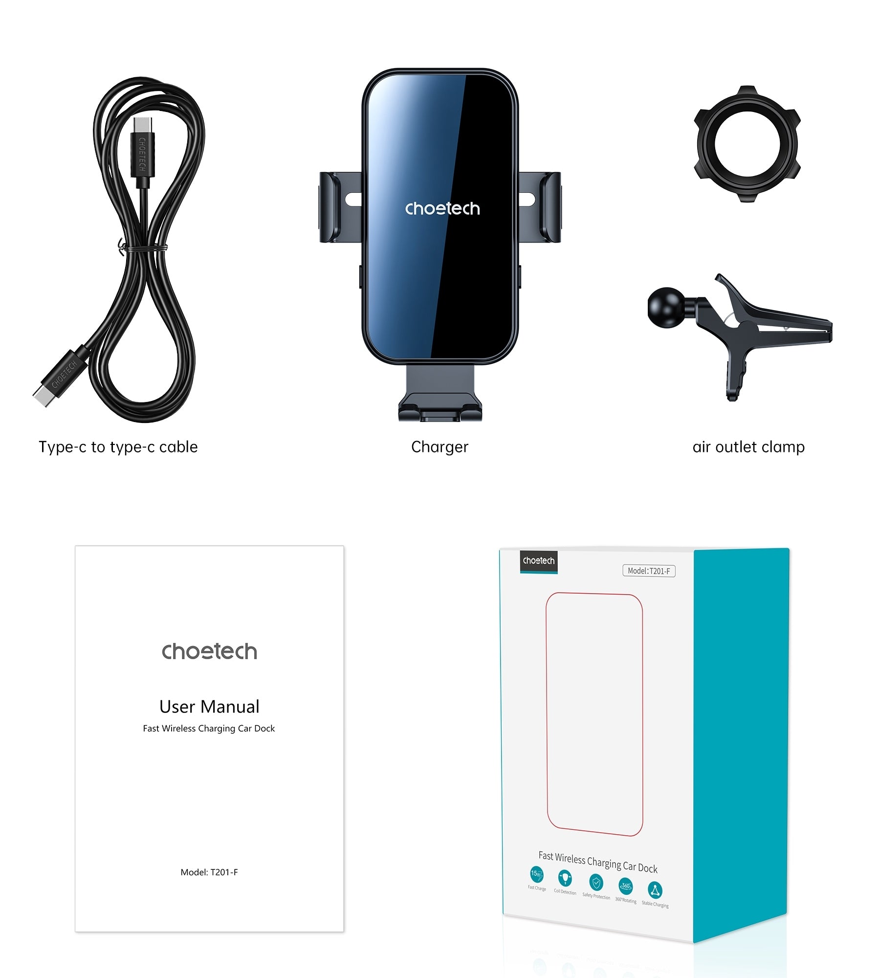 Choetech T202-F Fast Wireless Charging Car Dock 5