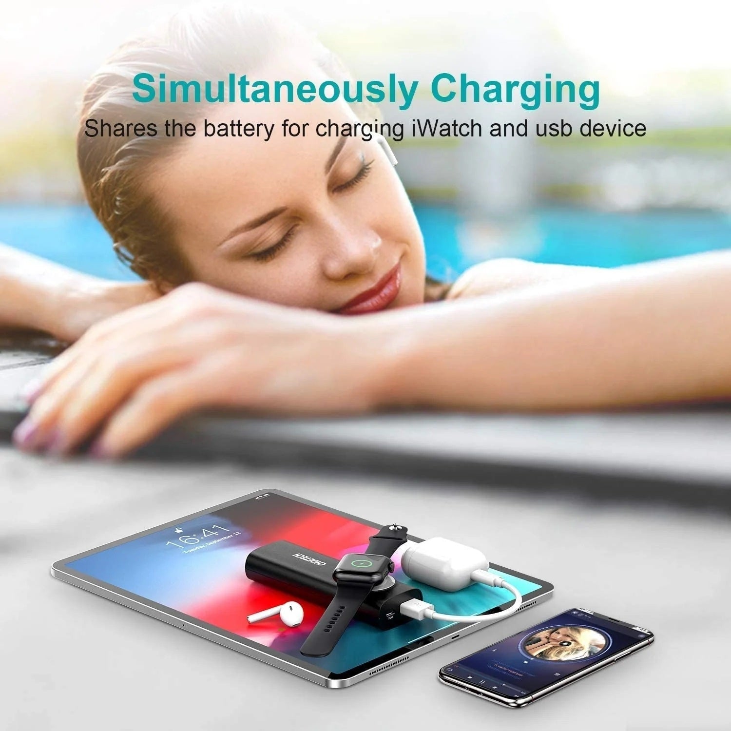 CHOETECH T315 2-in-1 Portable Wireless iWatch Quick Charger 5000mAh Power Bank 4